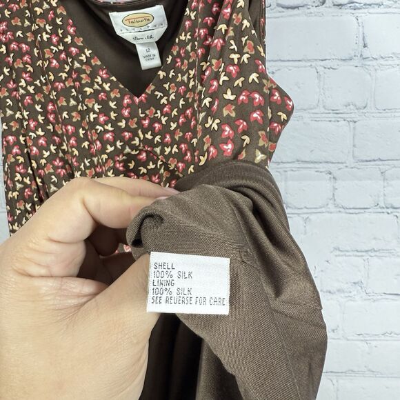 Talbots Babydoll Blouse Women Size 12 100% Silk Sleeveless Floral Boho Y2K Top - Picture 6 of 9